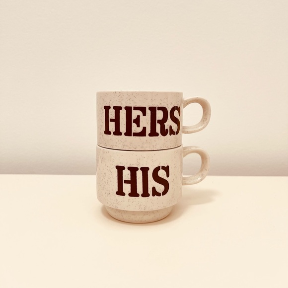 PERFECT GIFT OF HERS/HIS RETRO MCM STACKABLE MUGS‎ - PERFECT VINTAGE CONDITION - Picture 1 of 7